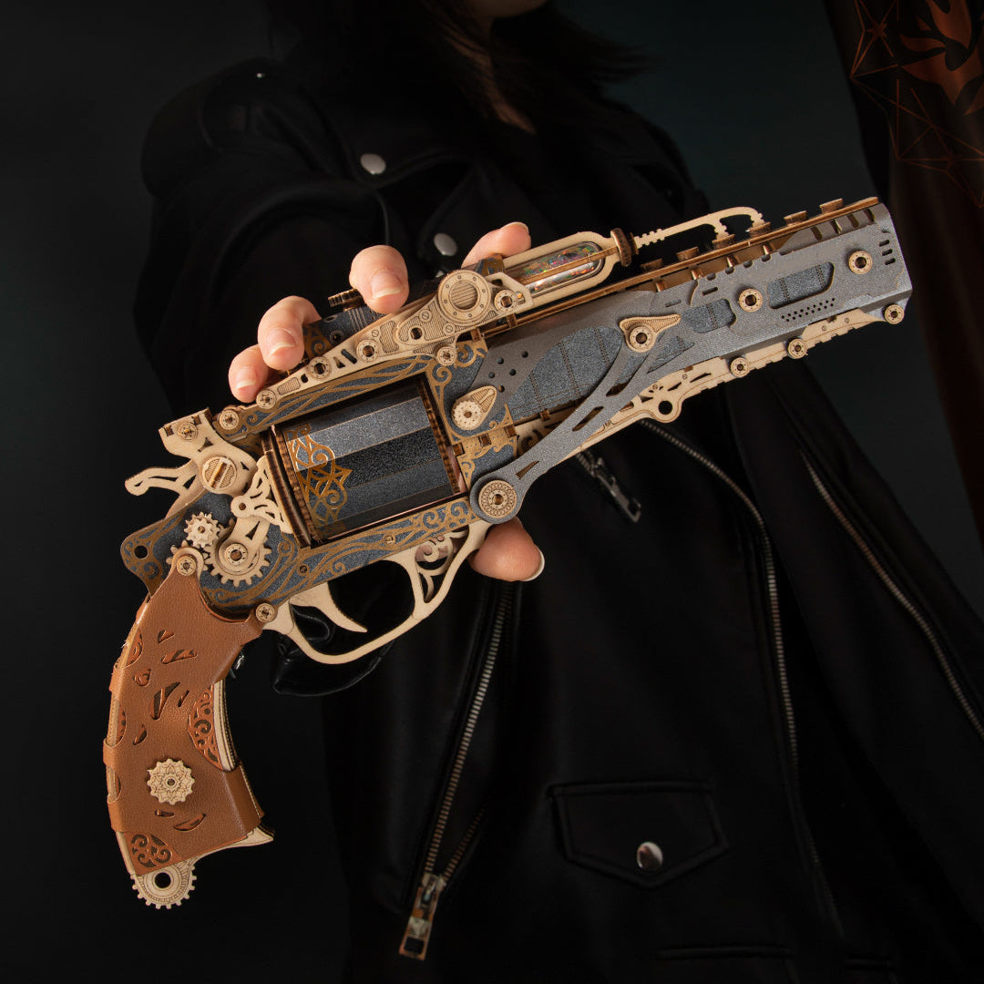 howCat Steampunk Revolver-3D Wooden Puzzle Kit