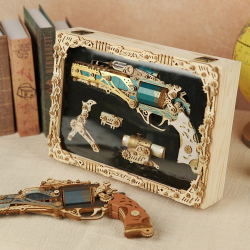 howCat Steampunk Revolver-3D Wooden Puzzle Kit